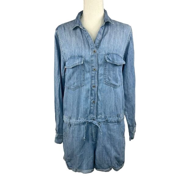 Rails Johnny Indigo Chambray Blue Romper XS Long Sleeve Tencel Linen - Picture 3 of 16